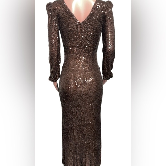 Brown Sequin Evening Gown Bridesmaid ball evening Dress front split Glam 6  nwts - Picture 3 of 4